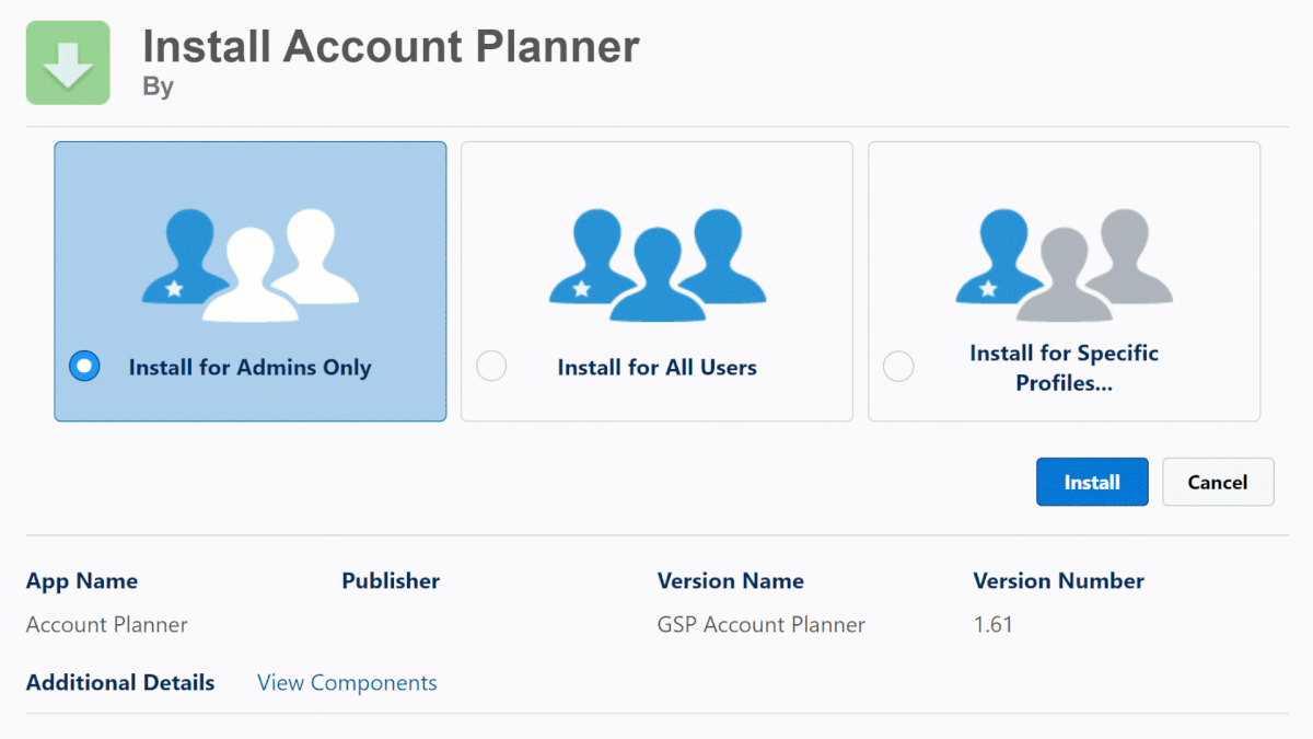 Gif showing exactly how to install the GSP Account Planning app into your Salesforce environment. Gif showing exactly how to install the GSP Account Planning app into your Salesforce environment.