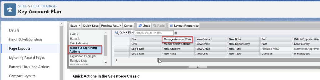 Click Mobile & Lightning Actions, and locate the Manage Account Plan component