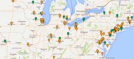 Display customers and prospects using salesforce data displayed in a google map.